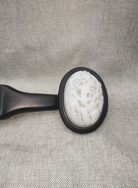 旧藏小叶檀木镶嵌錾刻诗词古玩