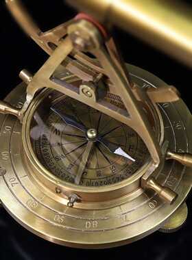 古玩古董回流纯铜带指南针底座带水银伸缩铜望远镜摆件收藏品送礼