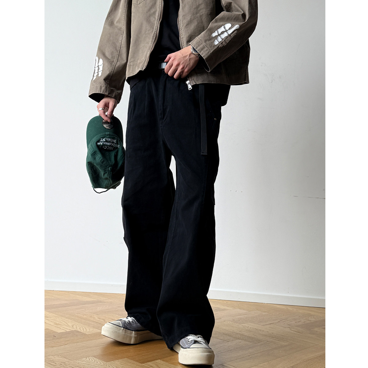 重磅380G水洗做旧弧线弯刀工装裤男秋冬宽松双褶纯棉直筒抽绳长裤,淘宝优惠券,粉丝福利购,淘宝优惠卷