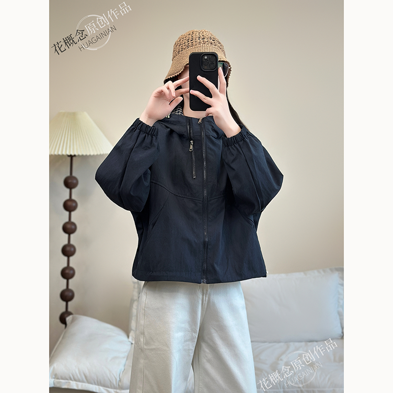 花概念百搭连帽抽绳外套女韩系早秋款宽松拉链口袋运动风休闲上衣,淘宝优惠券,粉丝福利购,淘宝优惠卷