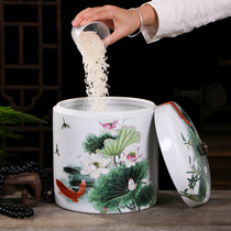 Jingdezhen ceramic rice cylinder 10 catty of rice barrel with lid sealed tank storage rice tank rice storage tank Home flour barrel anti-insect