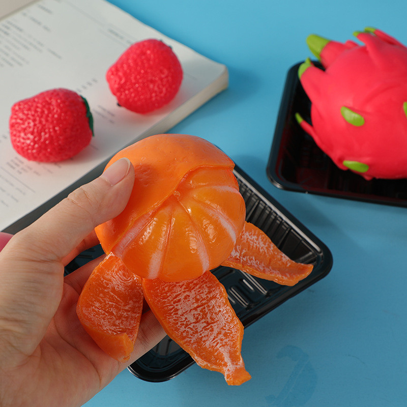 仿真橘子桔子捏捏乐水果蔬菜解压玩具减压珠珠球软胶创意新品 - 图1