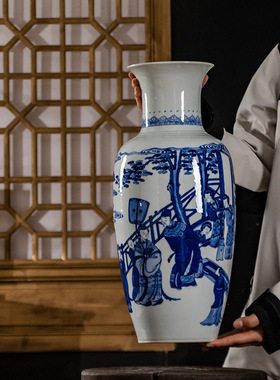 景德镇纯手绘青花瓷人手作瓷 中式复古陶瓷玄关摆件陶瓷书靠摆件