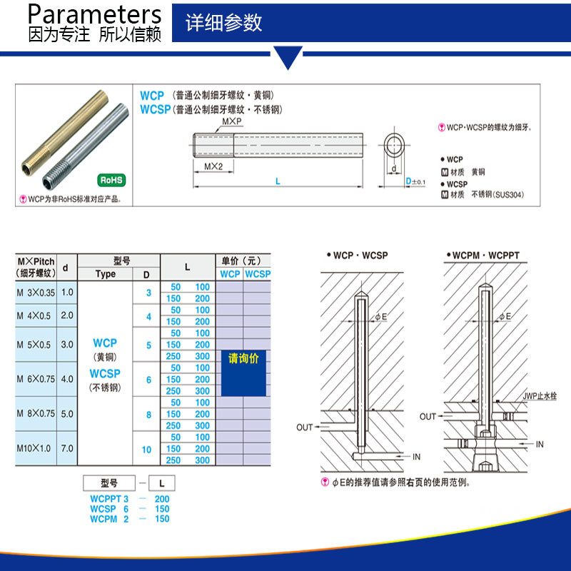 供应模具冷却管 日标冷却管W.WCP3 4 5 6 8 10黄铜冷却 运水管 - 图0