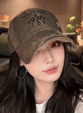 L7复古做旧软顶新款铆钉刺绣棒球帽女宽檐显脸小休闲百搭遮阳防晒