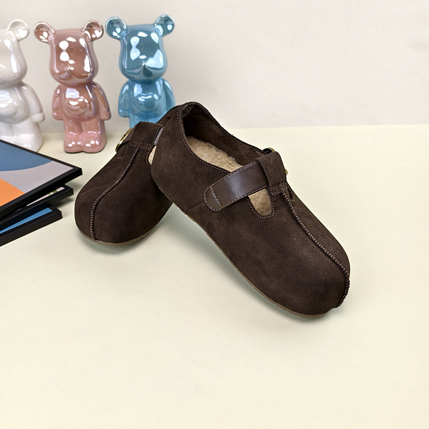 真皮厚底加绒勃肯鞋女2025冬季新款百搭内增高懒人皮带扣复古棉鞋 - 图1