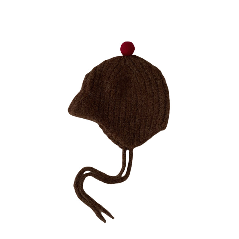 儿童护耳帽秋冬小毛球撞色系带针织帽韩国潮童宝宝冬天保暖帽子酷,淘宝优惠券,粉丝福利购,淘宝优惠卷