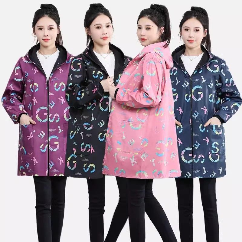 加绒加厚罩衣时尚字母印花围裙女厨房家用防水防油长袖连帽工作服,淘宝优惠券,粉丝福利购,淘宝优惠卷