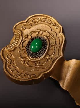 纯铜全铜算盘 纯黄铜纯手工打造镶嵌宝石如意算盘摆件