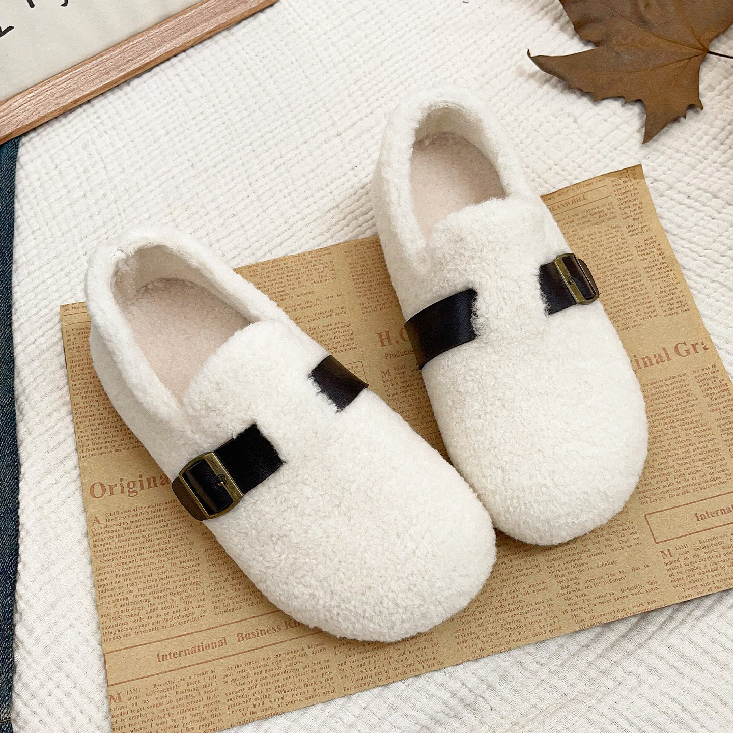 毛毛勃肯鞋女外穿包头懒人鞋2025秋冬季新款金属扣带一脚蹬豆豆鞋,淘宝优惠券,粉丝福利购,淘宝优惠卷