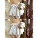 Lazy Didi ຮັກມືສອງ Vintage French lace suit waist ruffled pleated suspender skirt