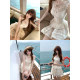 Lazy Didi ຮັກມືສອງ Vintage French lace suit waist ruffled pleated suspender skirt