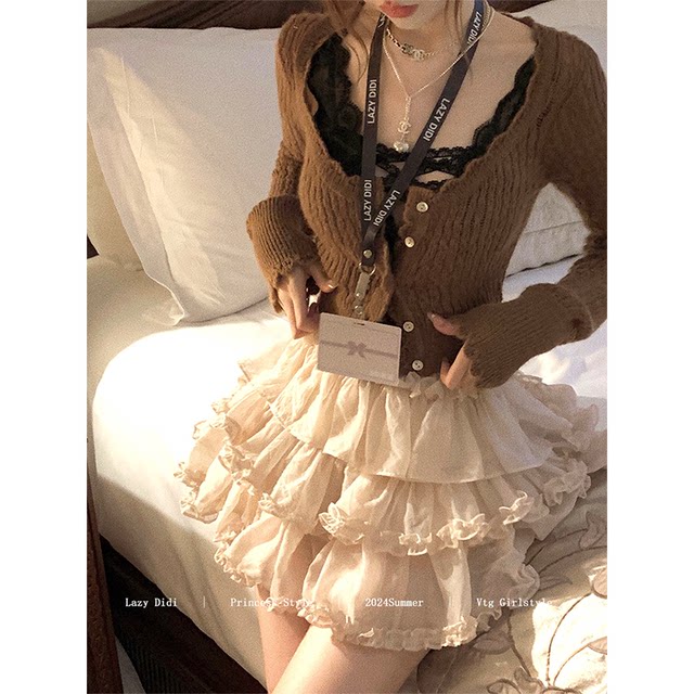 LazyDidi Autumn Letter Jacquard Hollow Wool Knitted Cardigan Jacket Three Color Soft Waxy Twist Top for Women