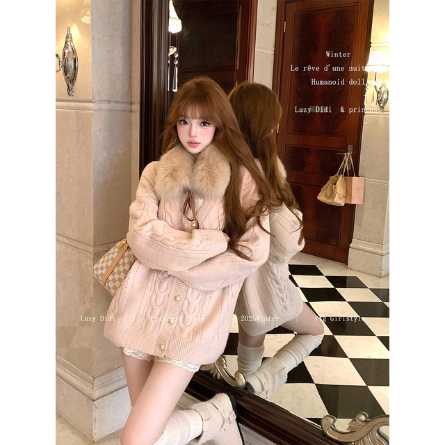 Lazy Didi Warm Brown Soft Mist Full Fox Belly Fur Scarf Fur Collar Versatile Lace-Up Warm Custom-Dye Coat Scarf