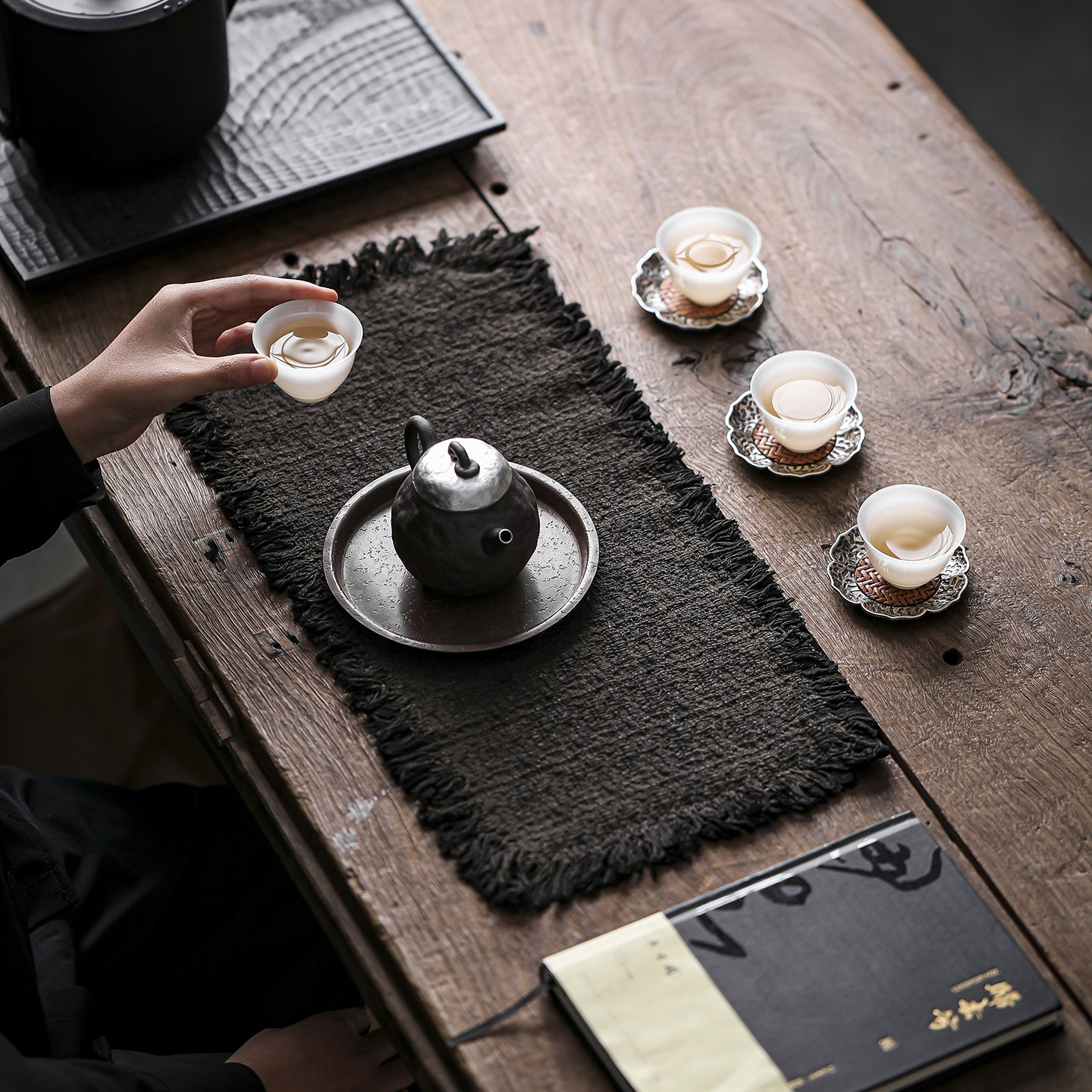 妙竹轩  植物染小茶垫柿染古朴老布茶席复古流苏桌旗禅意桌旗茶布,淘宝优惠券,粉丝福利购,淘宝优惠卷