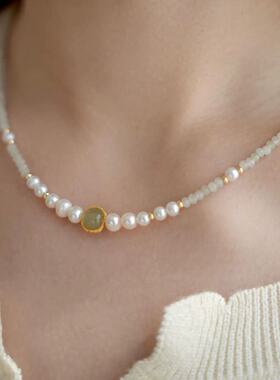 2026马年新中式天然玉髓项链国风简约淡水珍珠和田玉项链女锁骨链