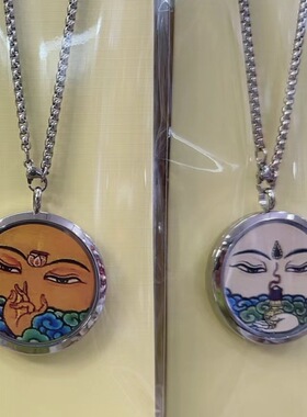 新款不锈钢圆形唐卡散装传统项链唐卡西藏创意金色唐卡礼品吊坠