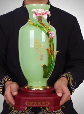 富贵盈琉璃玉花瓶礼品摆件