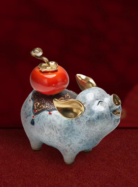 装饰品柿子猪中式诸事如意入户