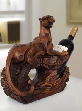 招财金钱豹红酒架礼品摆件