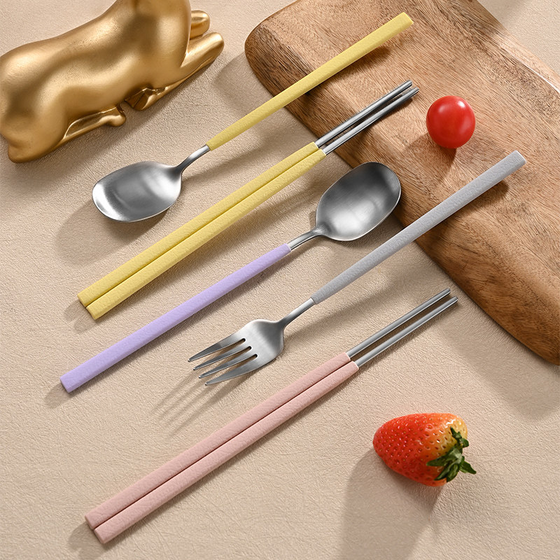 韩国不锈钢勺子筷子叉子食品级硅胶餐具套装家用西餐餐勺餐筷餐叉,淘宝优惠券,粉丝福利购,淘宝优惠卷