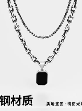 钛钢古巴链男士双链项链