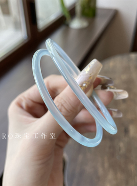 叮当镯一对玉髓海蓝色玛瑙细手镯女玉冰种翡翠珠宝古风国风新中式
