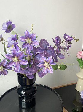 紫色蝴蝶兰铁线莲仿真花束 瓶插花室内餐桌装饰品摆设