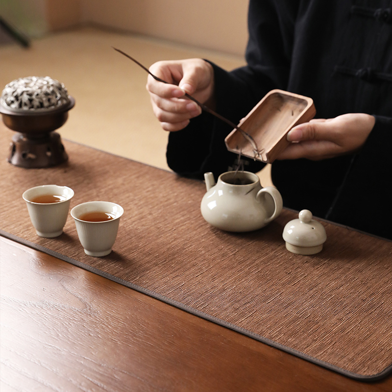 中式禅意柞蚕丝香云纱茶席复古老料真蚕丝茶道桌旗防水干泡隔热垫