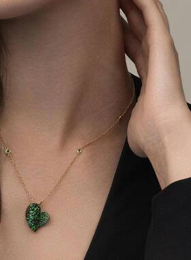 跨境新品满钻爱心项链欧美时尚高级感水钻锁骨链女士配饰necklace