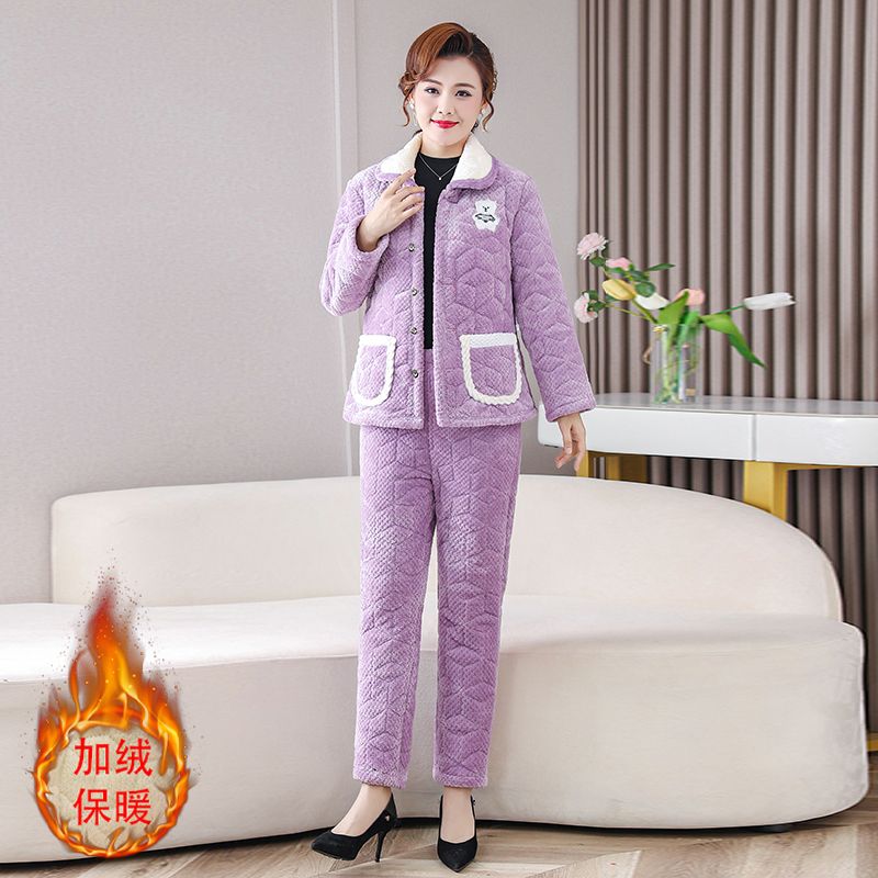 四川省服保暖加厚加绒睡衣冬季套装中老年妈妈家居服新款棉袄棉服 - 图0