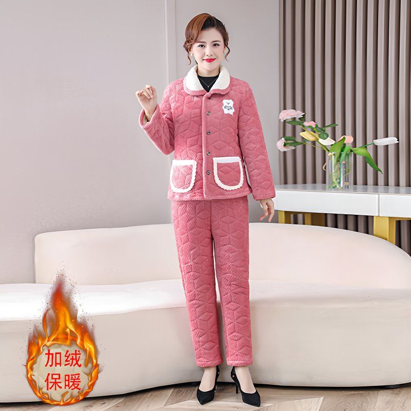 四川省服保暖加厚加绒睡衣冬季套装中老年妈妈家居服新款棉袄棉服 - 图3