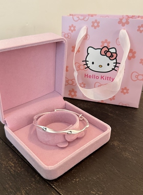 生日礼物Kitty莫比乌斯环999足银手镯女纯银年轻设计感小众银手饰