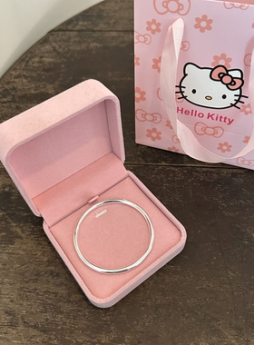 生日礼物999足银实心手镯女光面素圈闭口纯银手环学生送闺蜜女友