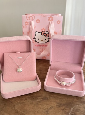 生日礼物999足银圆珠手链女简约可爱哈喽Kitty银吊坠项链儿童大人