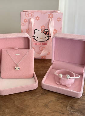 helloKitty纯银手镯女生甜美精致开口银手环宝宝儿童大人生日礼物