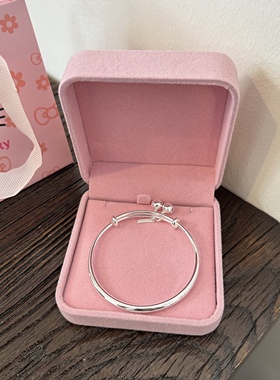 999足银推拉光面铃铛手镯女年轻款实心素圈生日礼物送女友银手饰