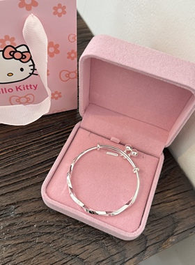 S999纯银莫比乌斯环手镯女新款铃铛实心手环生日情人节送女友礼物