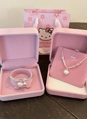 凯蒂猫吊坠项链女款甜美可爱HelloKitty纯银手镯儿童大人生日礼物