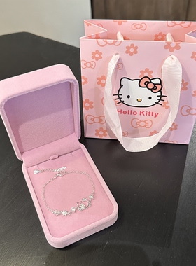 可爱Kitty猫纯银手链女ins风小众高级感银手镯学生送闺蜜生日礼物