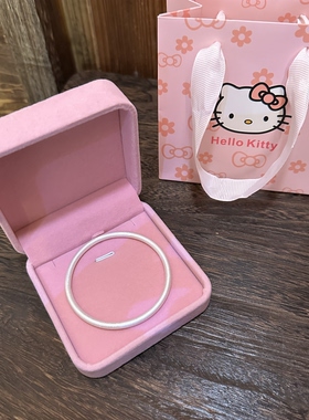 足银999素圈手镯古法磨砂高级感闭口银手环纯银镯子生日礼物送礼