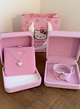生日礼物999足银Kitty手镯女软萌可爱凯蒂猫银项链儿童送闺蜜女友