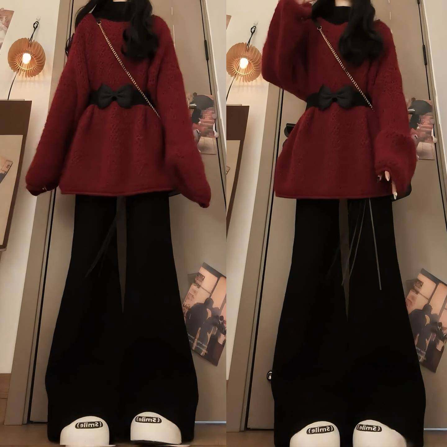 2026超火冬装一整套ootd穿搭斗篷披肩毛衣外套加绒微喇裤两件套女,淘宝优惠券,粉丝福利购,淘宝优惠卷