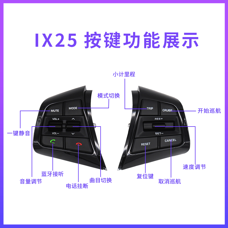 北京现代ix25多功能方向盘按键内饰改装定速巡航加装蓝牙电话配件-图1