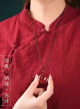 朱砂平安扣吊坠紫金砂女项链男士挂件本命年礼物货源批发零售国潮