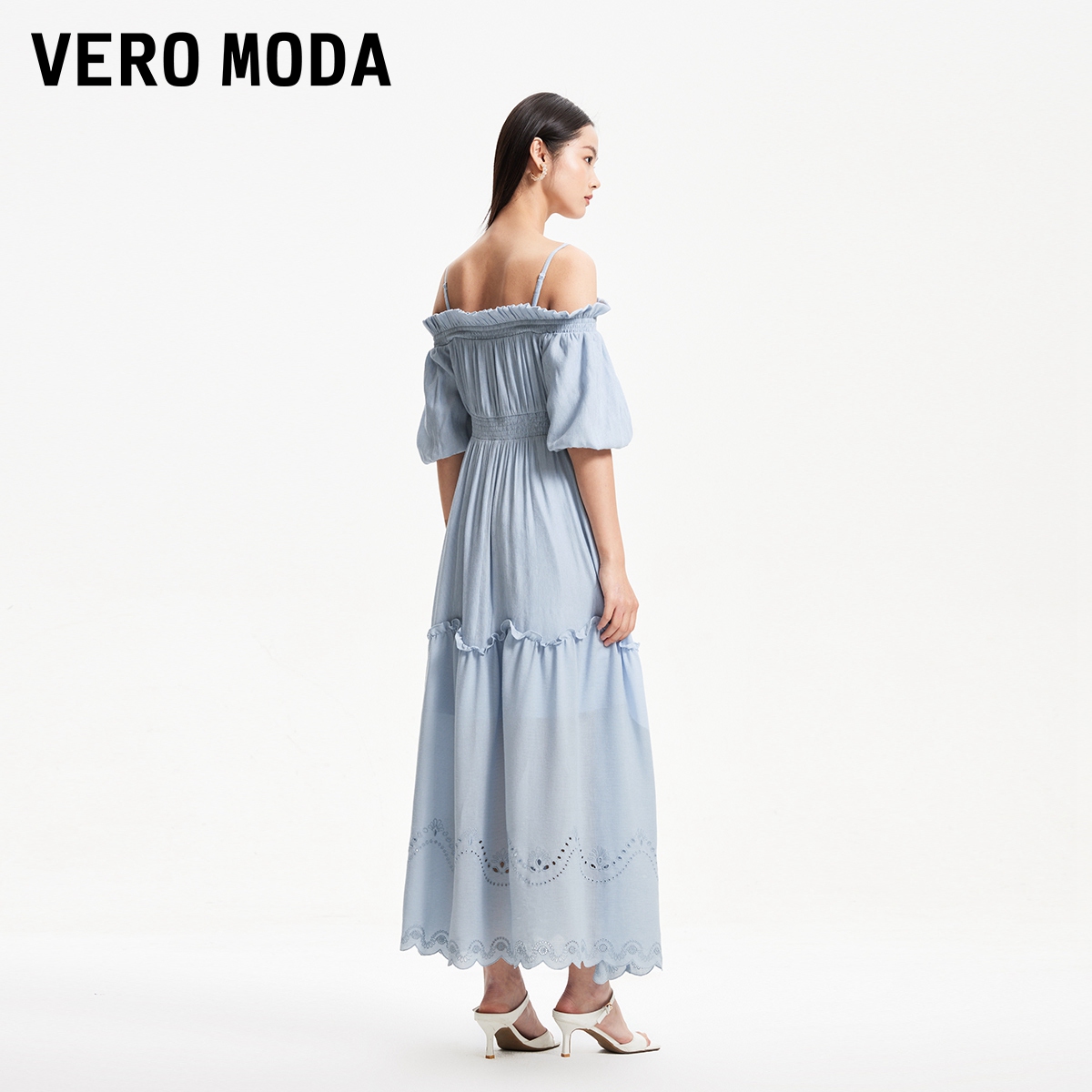 Vero Moda连衣裙2024春夏新款花苞半袖长裙法式甜美女裙