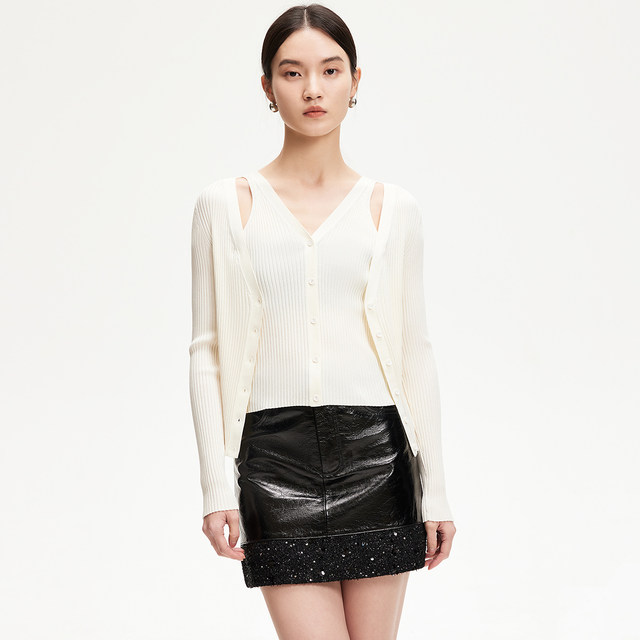 Vero Moda skirt 2025 spring new style small fragrant stitching sequined short skirt leather skirt 325111007