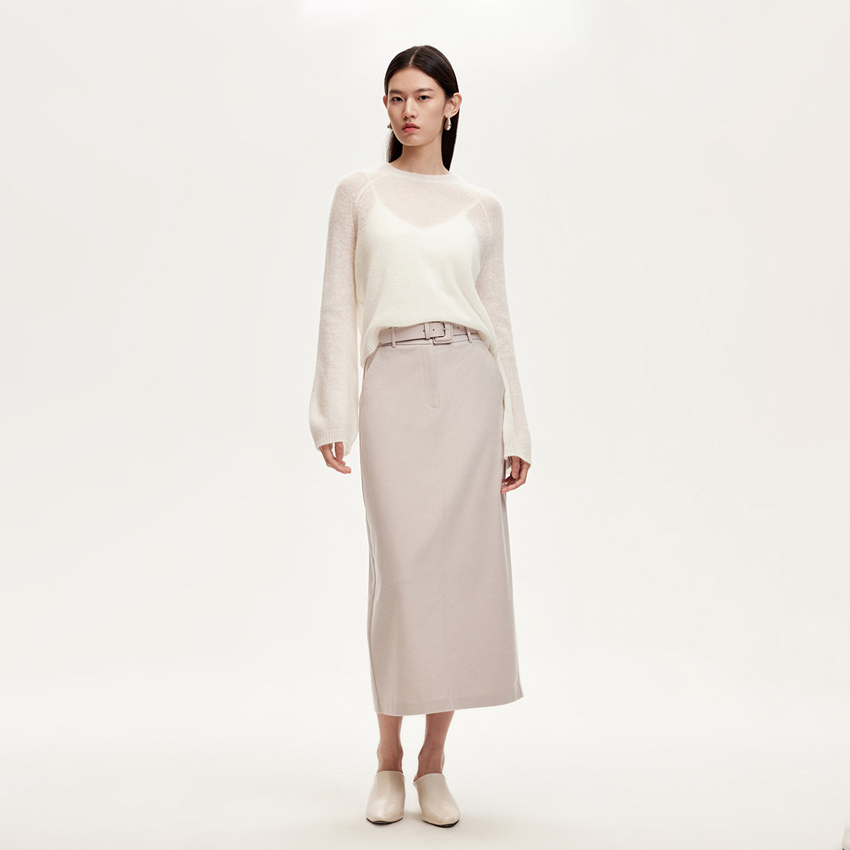 tq区绫致Vero Moda半身裙女春夏含羊毛下摆开叉H中长裙