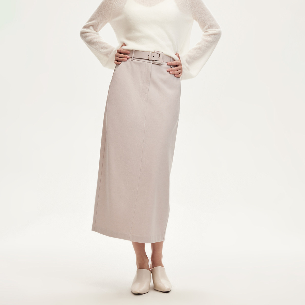 tq区绫致Vero Moda半身裙女春夏含羊毛下摆开叉H中长裙