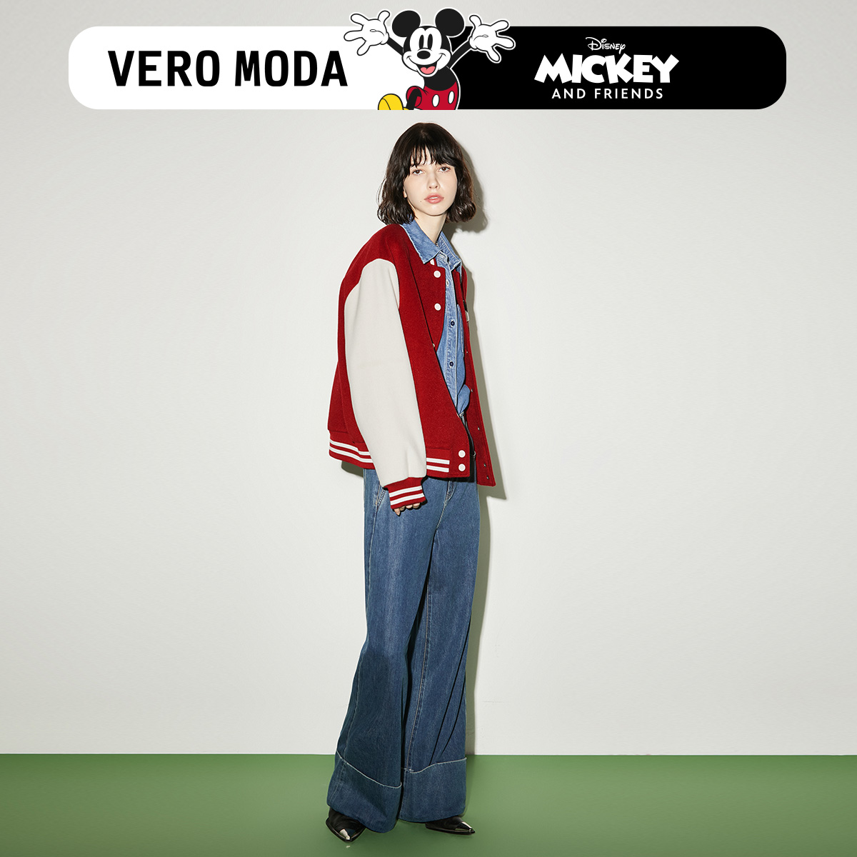 Vero Moda棒球服外套女2023新款爆款米奇联名撞色冬季外套